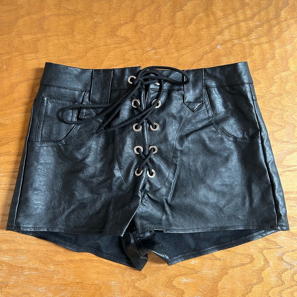 Honey Bum faux leather shorts